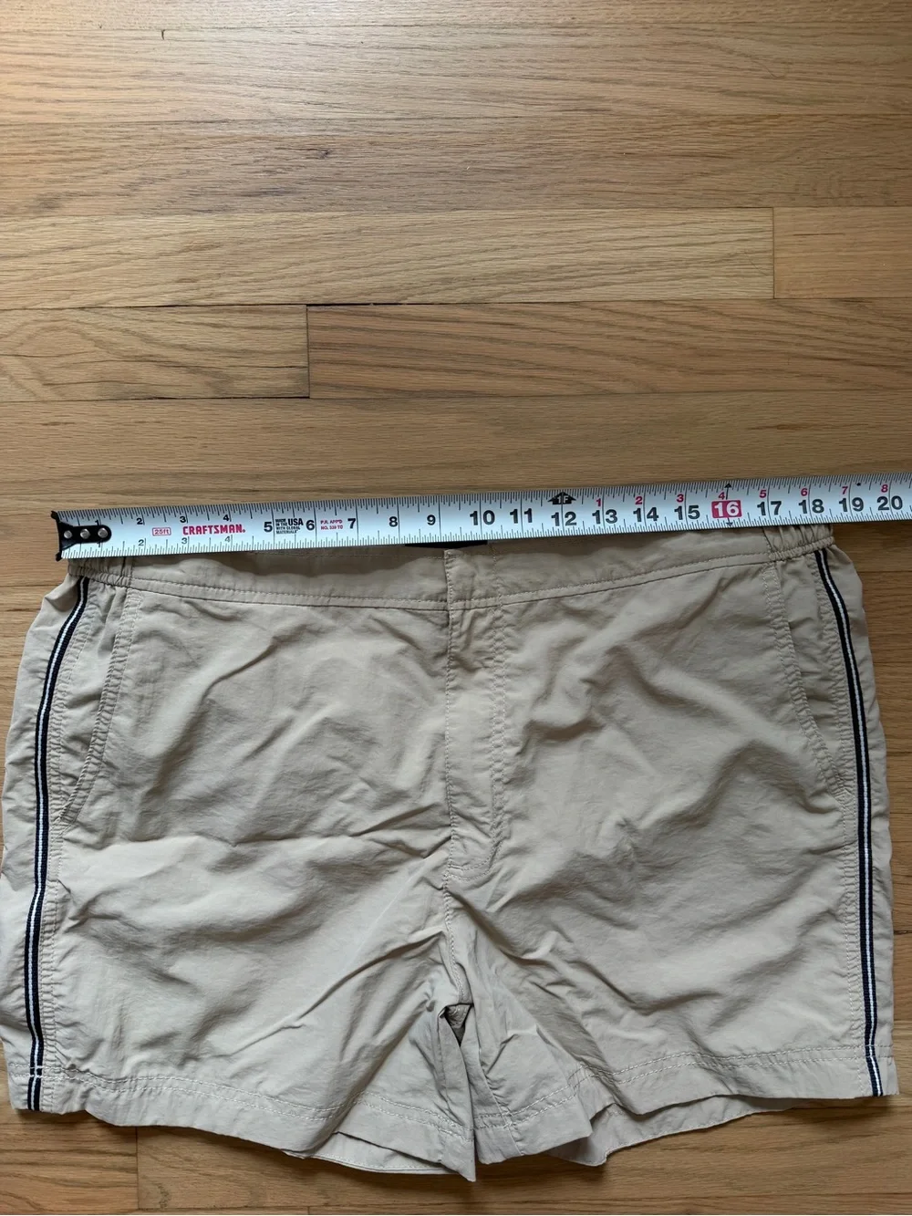 H&M Beige Swim Trunks with Navy Side Stripes